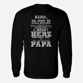 Mein Herz Gehört Papa Schwarzes Herren Langarmshirts, Vatertag Humor Spruch Tee - Seseable