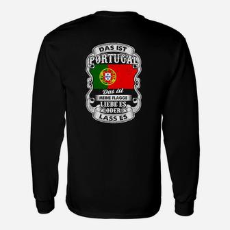 Portugal Flaggen-Langarmshirts mit Patriotischem Spruch, Schwarz - Seseable