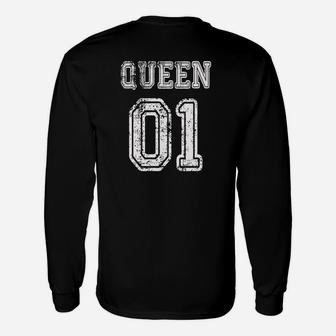 Queen 01 Schwarzes Damen Langarmshirts mit Glitzersteinen, Modisches Top - Seseable