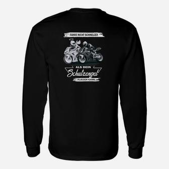 Schwarz Herren-Motorradshirt mit Schutzengel-Motiv, Biker Schutz Design Langarmshirts - Seseable