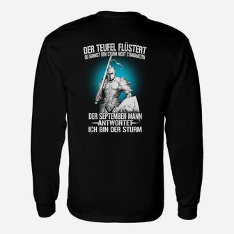 Schwarzes Herren Langarmshirts 'Der Teufel flüstert', September Mann Motiv - Seseable
