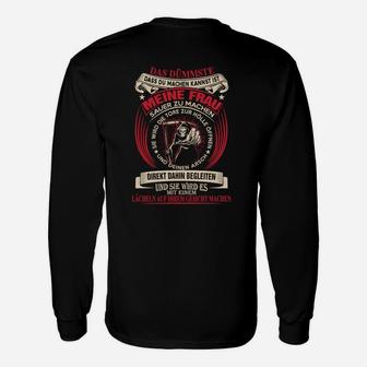 Schwarzes Herren Langarmshirts mit Motorrad-Adler-Print & Meine Frau Slogan - Seseable