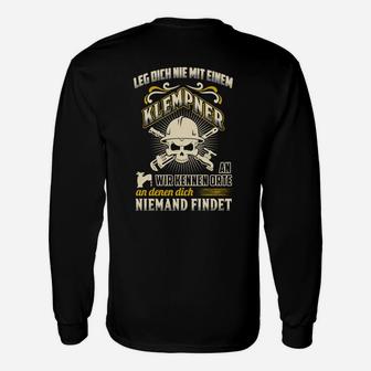 Schwarzes Klempner Langarmshirts mit Totenkopf, Humorvoller Spruch - Seseable