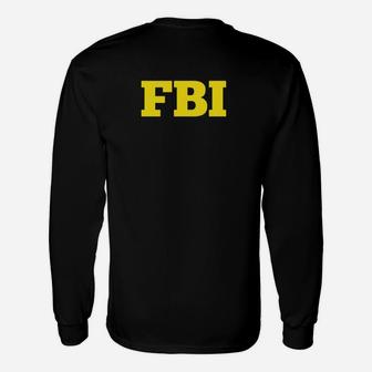 Schwarzes Langarmshirts mit Gelbem FBI-Aufdruck, Stylisches Statement Tee - Seseable