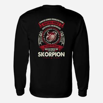 Schwarzes Langarmshirts mit Skorpion-Motiv & Spruch: Gutes Herz, Scharfer Stachel - Seseable