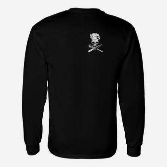 Schwarzes Piratenschädel Langarmshirts mit Knochenmotiv, Unisex Piraten Tee - Seseable