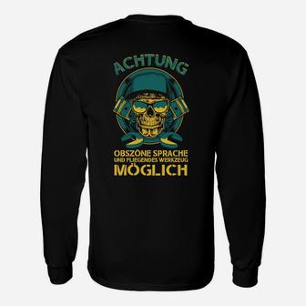 Totenkopf mit Kopfhörer Langarmshirts, Lustiges Fluch-Warnung Design - Seseable