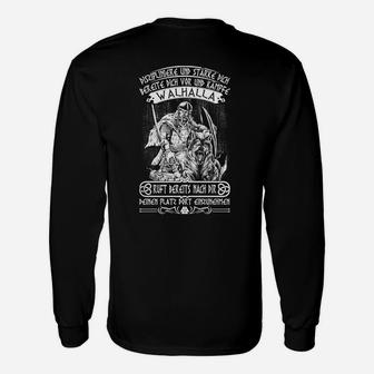 Wikinger-Langarmshirts Valhalla Motiv, Schwarzes Langarmshirts mit Spruch - Seseable