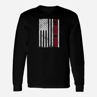 1 Doggie Daddy Fathers Day American Flag Long Sleeve T-Shirt - Seseable