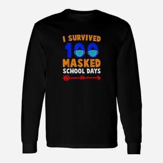 100 Day Of School I Survived 100 Days Of Masked School Long Sleeve T-Shirt - Seseable