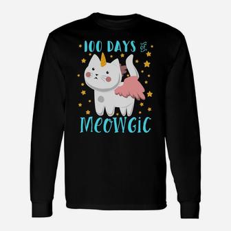 100 Days Of School Meowgic Unicorn Ca For Teachers Long Sleeve T-Shirt - Seseable