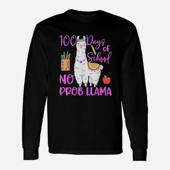 100 Days Of School No Probllama Llama Teacher 100th Day Long Sleeve T-Shirt - Seseable