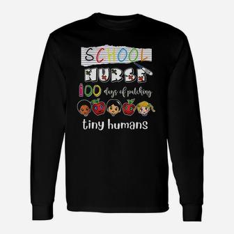 100 Days Of School Patching Tiny Humans School Long Sleeve T-Shirt - Seseable