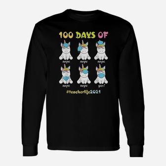 100 Days Of School Teacher Unicorn Long Sleeve T-Shirt - Seseable