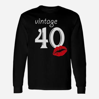 41st Birthday Women Vintage 41 1981 Tees Lipstick Graphic Long Sleeve T-Shirt - Seseable
