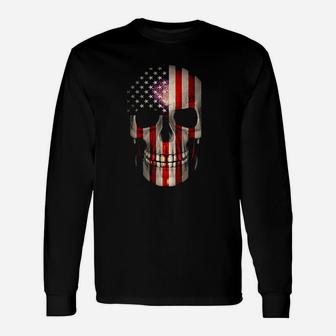 4th Of July American Flag Skull Fathers Day Long Sleeve T-Shirt - Seseable