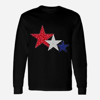 4th Of July Memorial Day Patriotic Star Glitter Fouth Of July Long Sleeve T-Shirt - Seseable