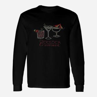 It Is 5 Oclock Somewhere With Drinks In Rhinestones Long Sleeve T-Shirt - Seseable