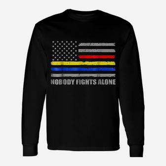 911 Dispatcher Nobody Fights Alone Dispatcher Support Long Sleeve T-Shirt - Seseable