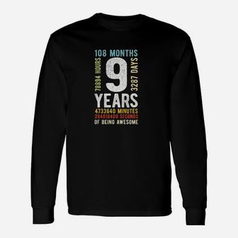 9th Birthday 9 Years Old Vintage Retro 108 Months Long Sleeve T-Shirt - Seseable