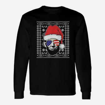 Abe Lincoln Santa Hat Patriotic Ugly Christmas Long Sleeve T-Shirt - Seseable