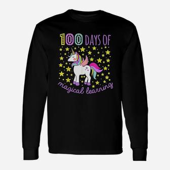 Adorable 100 Days Of Magical Learning School Unicorn Long Sleeve T-Shirt - Seseable