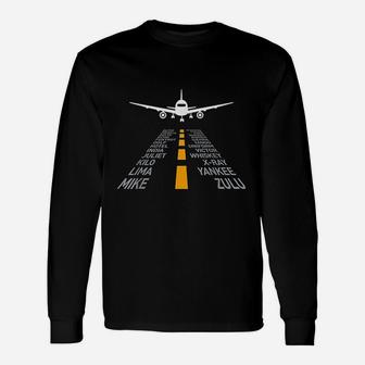 Airplane Pilot Airport Runway Phonetic Long Sleeve T-Shirt - Seseable