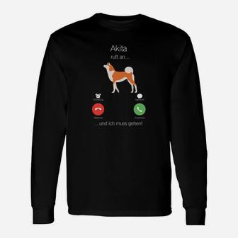 Akita Telefon-Witz Schwarzes Langarmshirts für Akita-Liebhaber - Seseable