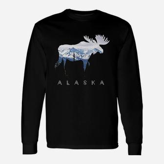 Alaska Day Moose Snowy Mountain Alaskan Tourist Or Resident Long Sleeve T-Shirt - Seseable