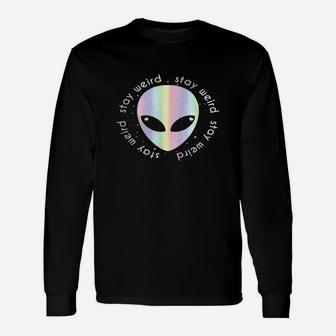 Alien Head Stay Weird Shirt-holographic Effect Tee Shirt Long Sleeve T-Shirt - Seseable