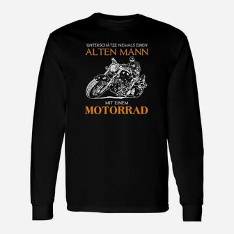 Alten Mann mit Motorrad Langarmshirts, Schwarzes Herrenshirt mit Spruch - Seseable