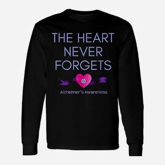 Alzheimers Awareness The Heart Never Forgets Support Long Sleeve T-Shirt - Seseable