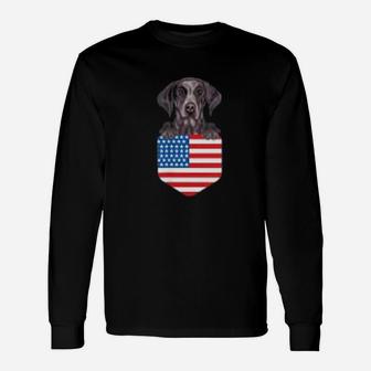 America Flag German Shorthaired Pointer Dog In Pocket Long Sleeve T-Shirt - Seseable