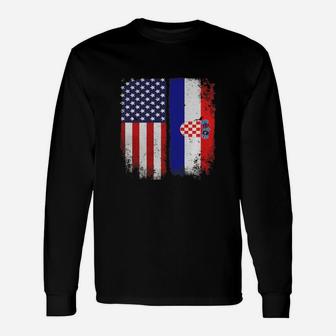American Croatian Flag T-shirt Croatia Pride Hrvatska Tee Long Sleeve T-Shirt - Seseable