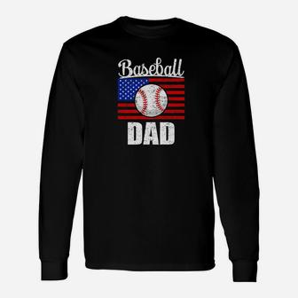 American Flag Baseball Dad Shirt Fathers Day Game Day Premium Long Sleeve T-Shirt - Seseable