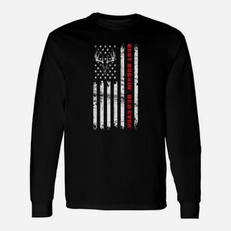 American Flag Best Buckin' Dad Ever T-shirt For Deer Hunters Long Sleeve T-Shirt - Seseable