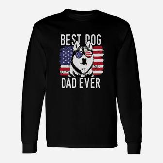 American Flag Best Dog Dad Ever Siberian Husky Long Sleeve T-Shirt - Seseable