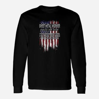American Flag Sheet Metal Worker Definition Fathers Day Long Sleeve T-Shirt - Seseable