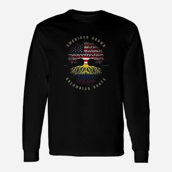 American Grown Colombian Roots Colombia Flag Long Sleeve T-Shirt - Seseable