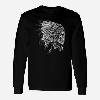 American Motorcycle Skull Native Indian Eagle Chief Vintage Long Sleeve T-Shirt - Seseable