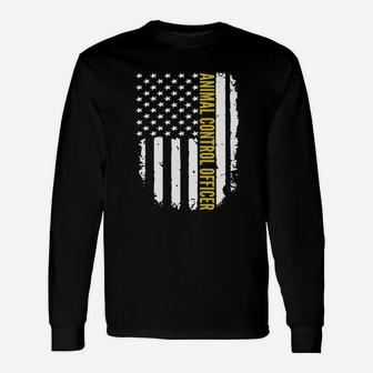 Animal Control Officer American Job Flag Ninja Job T-shirts Black Women Long Sleeve T-Shirt - Seseable