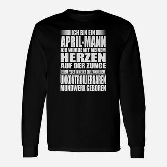 April-Geborener Spruch Herren Langarmshirts, Herz auf der Zunge Motiv - Seseable