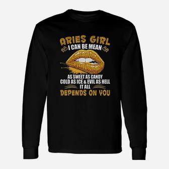 Aries Girl I Can Be Mean Golden Lips Aries Girl Long Sleeve T-Shirt - Seseable