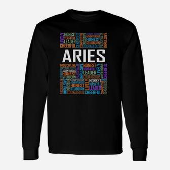 Aries Zodiac Traits Horoscope Astrology Sign Words Long Sleeve T-Shirt - Seseable