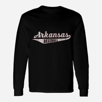 Arkansas Baseball Script Vintage Distressed Long Sleeve T-Shirt - Seseable