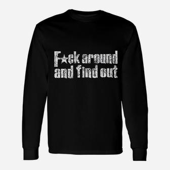 Around And Find Out Distressed Navy Blue Athletic Fit Long Sleeve T-Shirt - Seseable