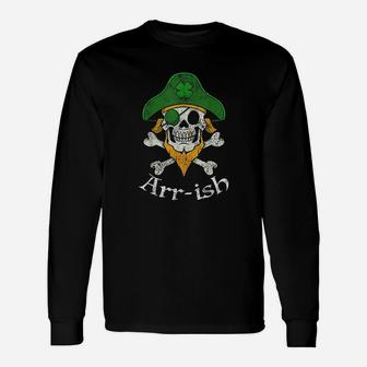 Arrish Irish Pirate Clover Skull Cool St Patricks Day Long Sleeve T-Shirt - Seseable