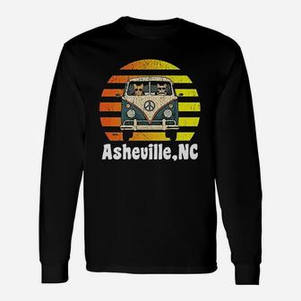 Asheville Nc Road Trip Retro Vintage Hippie Van Long Sleeve T-Shirt | Seseable UK