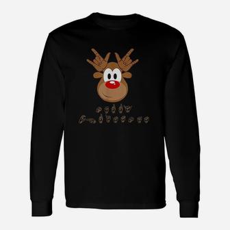 Asl Sign Language Christmas Reindeer Long Sleeve T-Shirt - Seseable