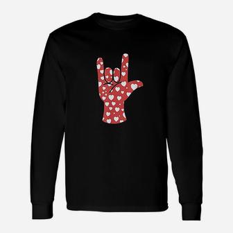 Asl Sign Language Heart I Love You Valentines Day Long Sleeve T-Shirt - Seseable